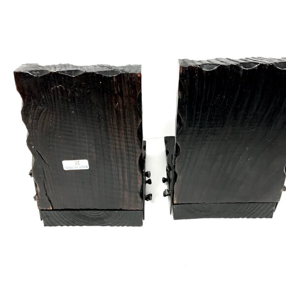 Mid Century Brutalist Style Bookends Industrial Pulley Wood & Iron Made in Spain - Picture 5 of 10